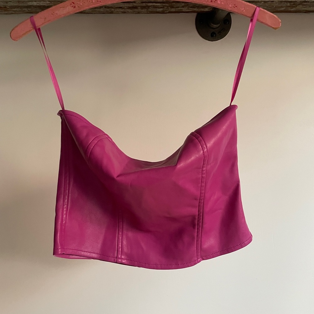 Motel Rocks Fuchsia Leather Crop Top y2k tube top corset M